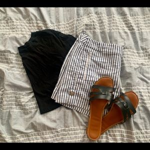 White and Navy Pinstripe Linen Shorts